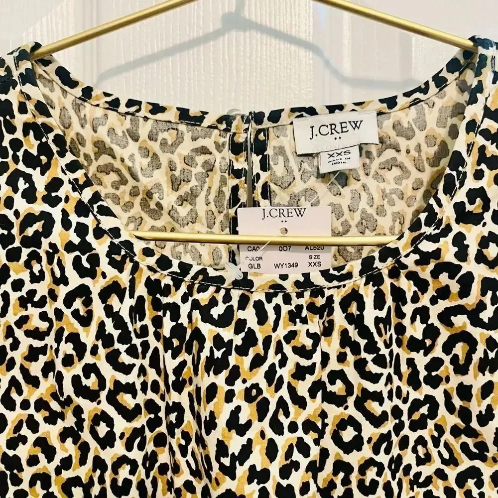 NWT J. Crew Leopard Print Puff Sleeve Top - Beige, Black